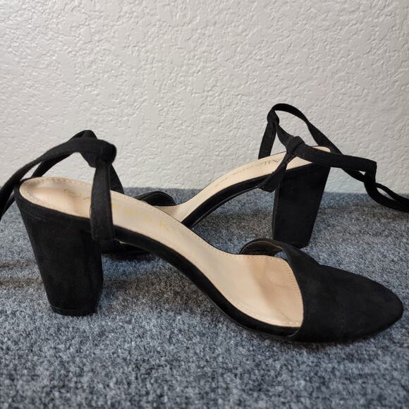 Ankle Wrap Heels Womens Size 8 Black Faux Suede Strappy Block Sandals Allegra K - Picture 3 of 10